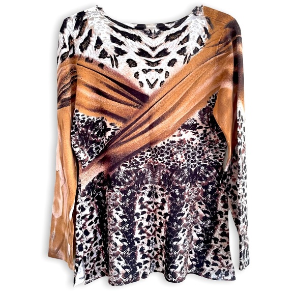 90s & Y2K ALBERTO MAKALI Leopard Print Glitter Rhinestone Embroidered Sweater - Picture 4 of 11